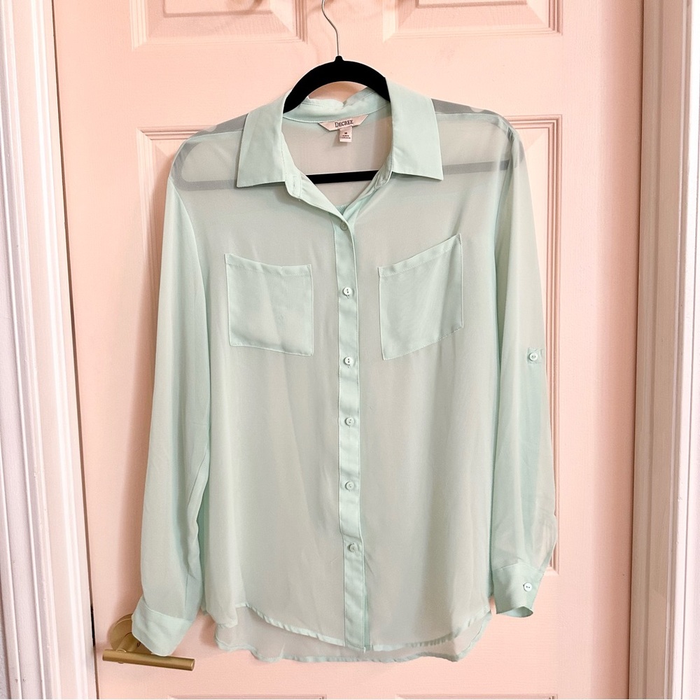 Sheer green decree button up